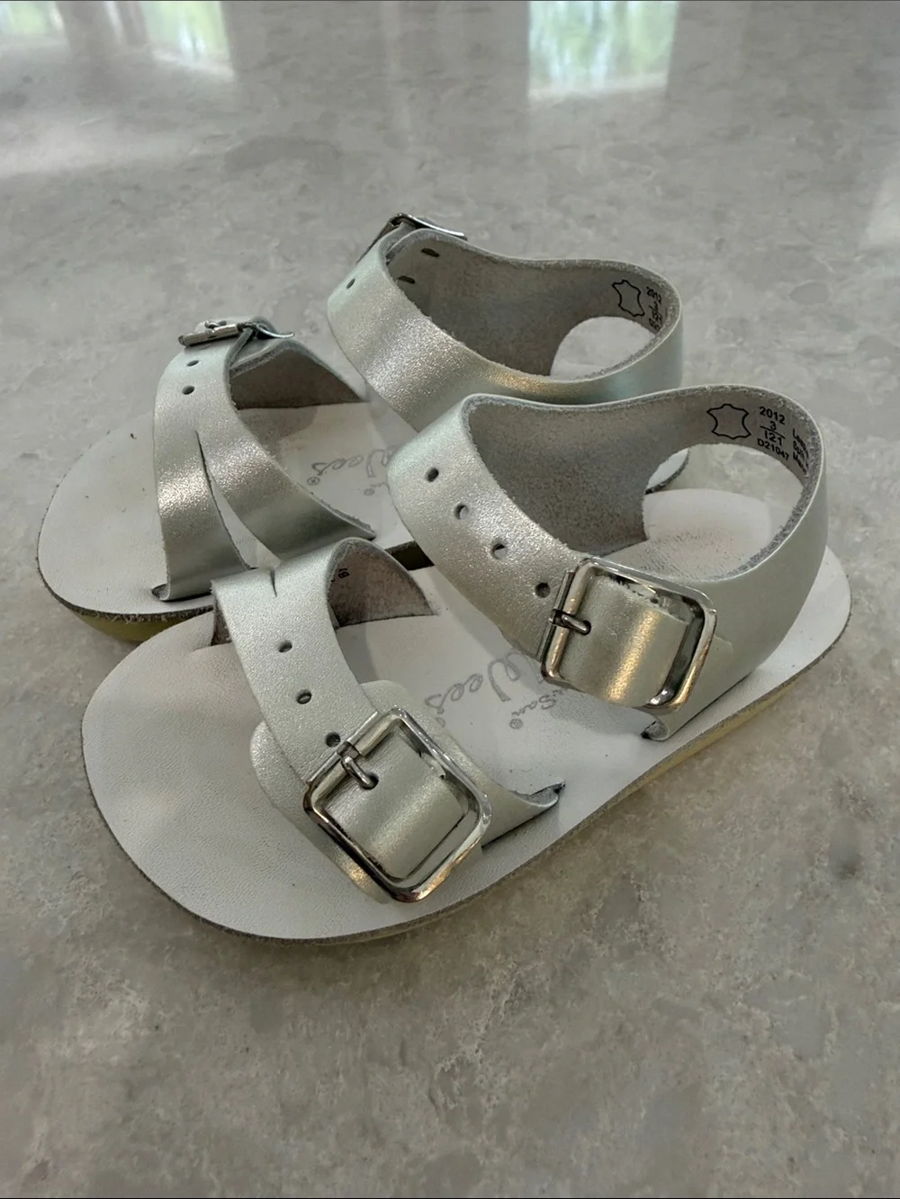 Girls Metallic Silver Buckle Sandals with Adjustable Straps
